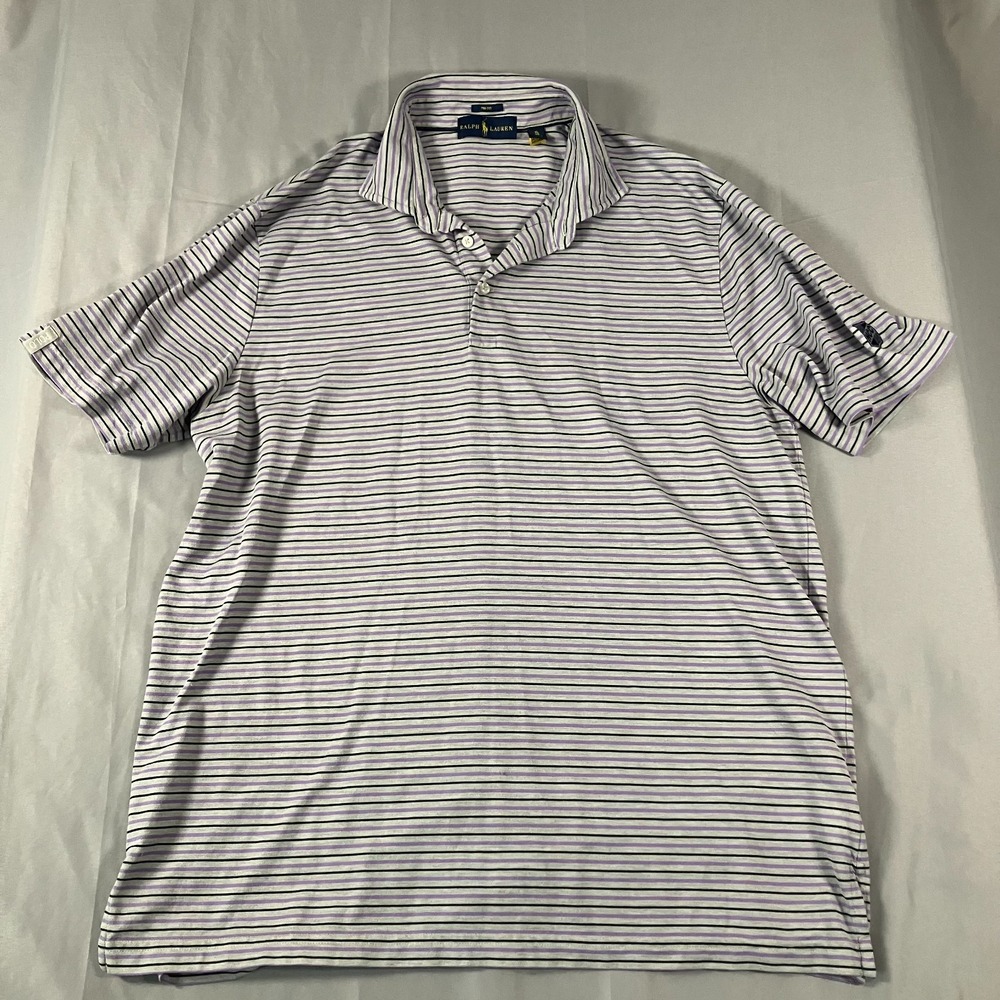 Ralph Lauren Pro Fit Men's XL Striped Polo Shirt Purple Black Cotton‎ Blend Golf